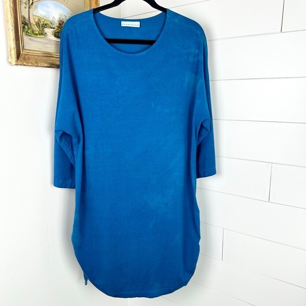 Bryn Walker Ruched Inman Tunic Top Orinoco Teal Lagenlook Medium